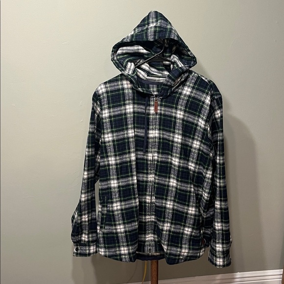 LLBean Women’s Scotch Plaid Flannel Relaxed Zip Hoodie XL Blue Black Green - Picture 1 of 4